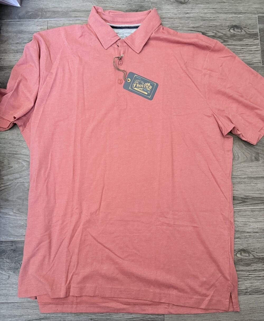Frontier Men’s Collared Pollo Shirt Pink/Coral Extra Long Short Sleeve Brand New